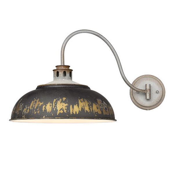 Kinsley Aged Galvanized Steel One-Light Articulating Wall Sconce with Antique Black Shade, image 1
